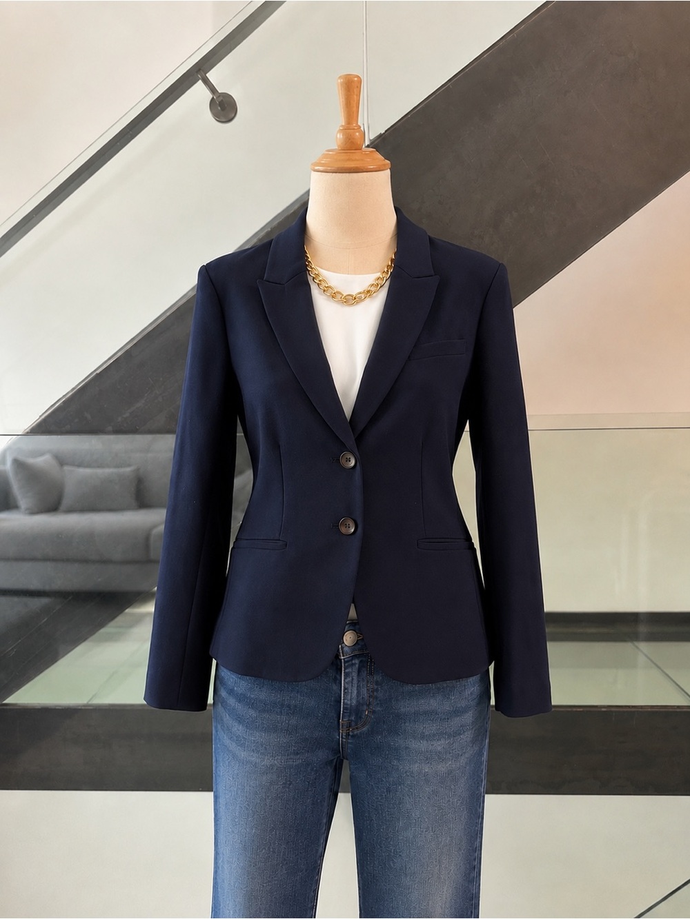Boden Navy Tailored Single-Breasted Blazer